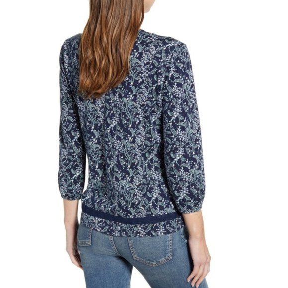 Lucky Brand Floral Pintuck Cotton Peasant Blouse - Picture 2 of 12